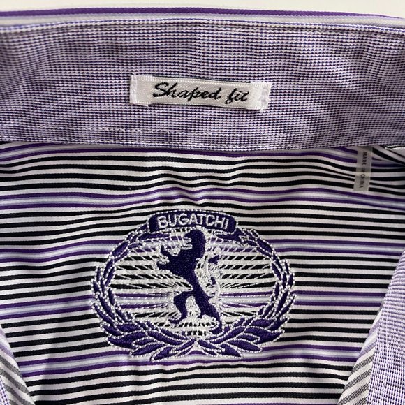 Bugatchi Shaped Fit Shirt Mens Small Purple White Stripe Cotton - Picture 5 of 11